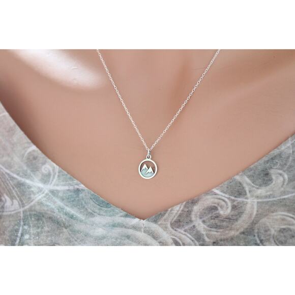 Sterling Silver Snow Capped Mountain Charm Necklace - Picture 2 of 4